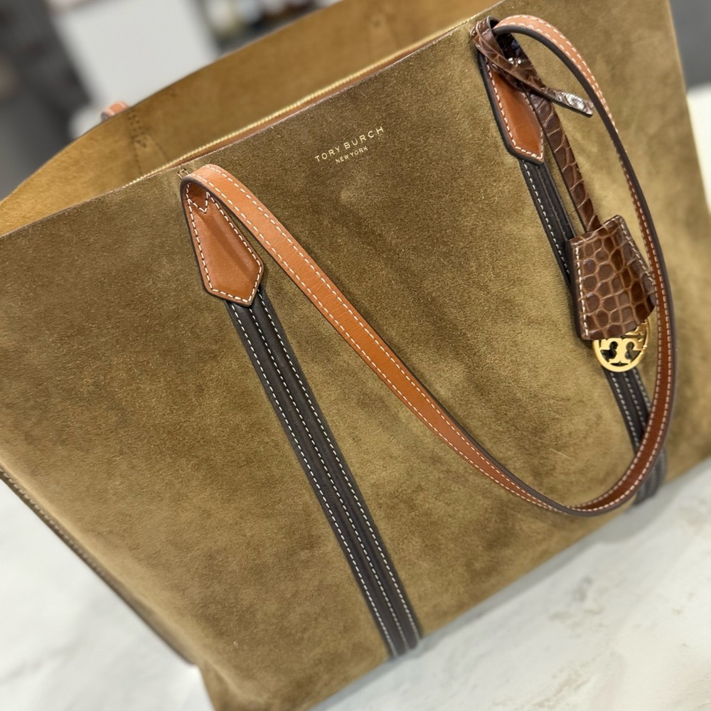 TORI BURCH PERRY SUEDE TRIPLE-COMPARTMENT TOTE